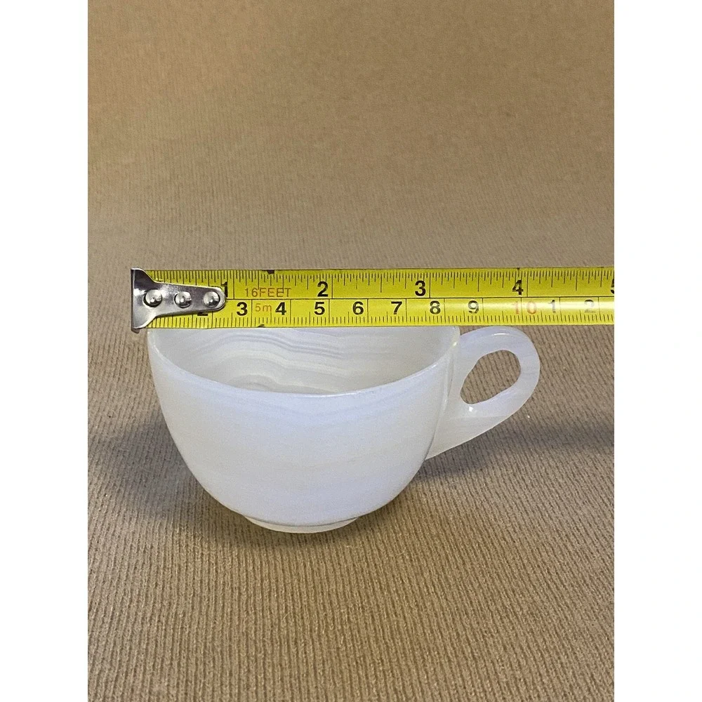 Rare VNTG Hand Crafted/Carved White Banded Onyx Stone Tea Cup 4 Oz Capacity